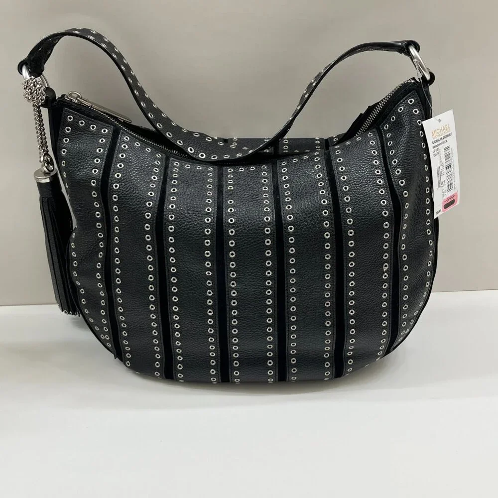 Michael Kors - Brooklyn Grommet Handbag Black Leather/ Silver Accents - NWT